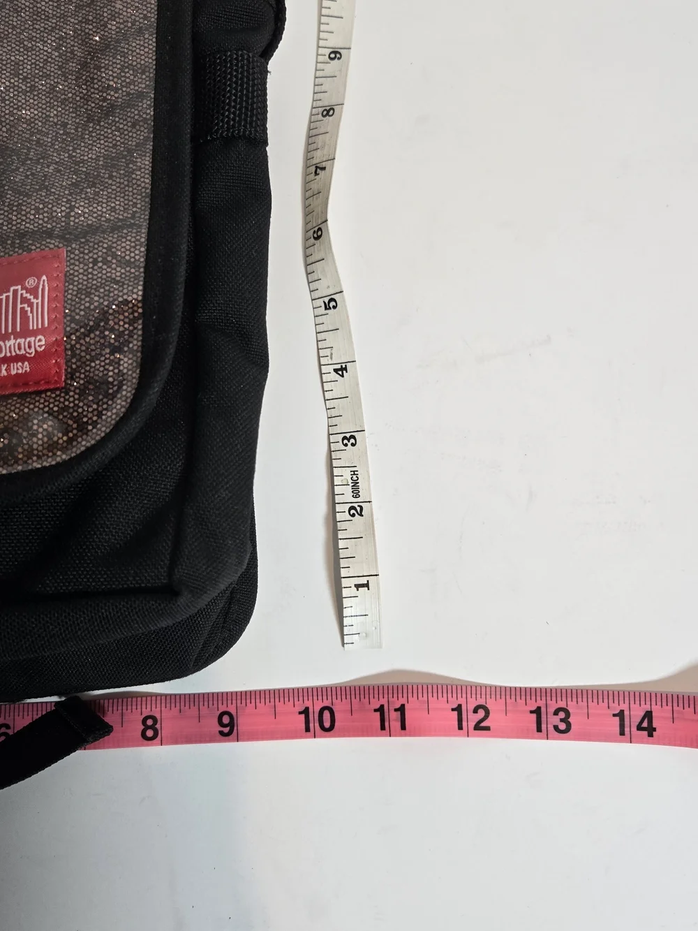 Manhattan Portage Black Messenger Bag with Rose Gold Sequin Flap